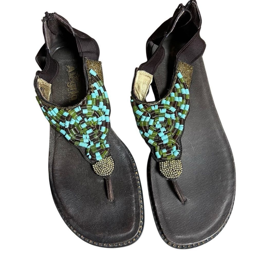 Alegria Teal Blue Copper Metallic Beaded Stones Green Comfort Thong Sandal 40 9